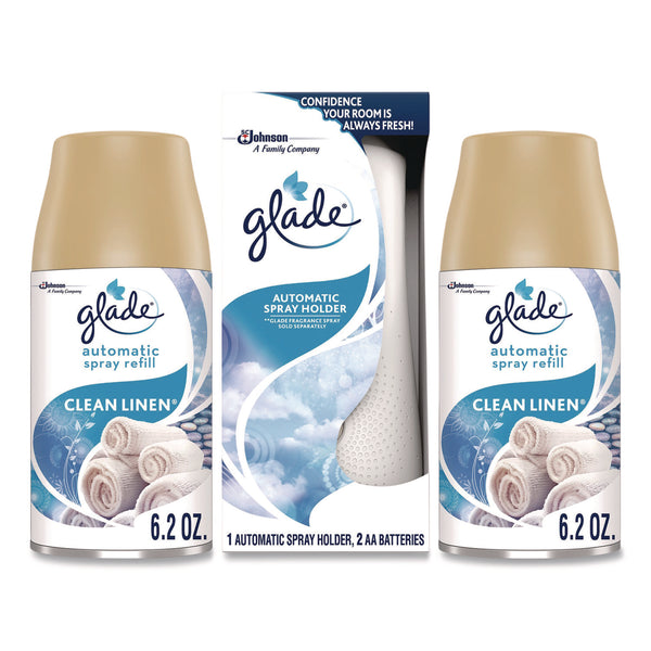 Glade® Automatic Spray Air Freshener Combo Set, Holder with (2) Clean Linen Refills (SJN375634) Each