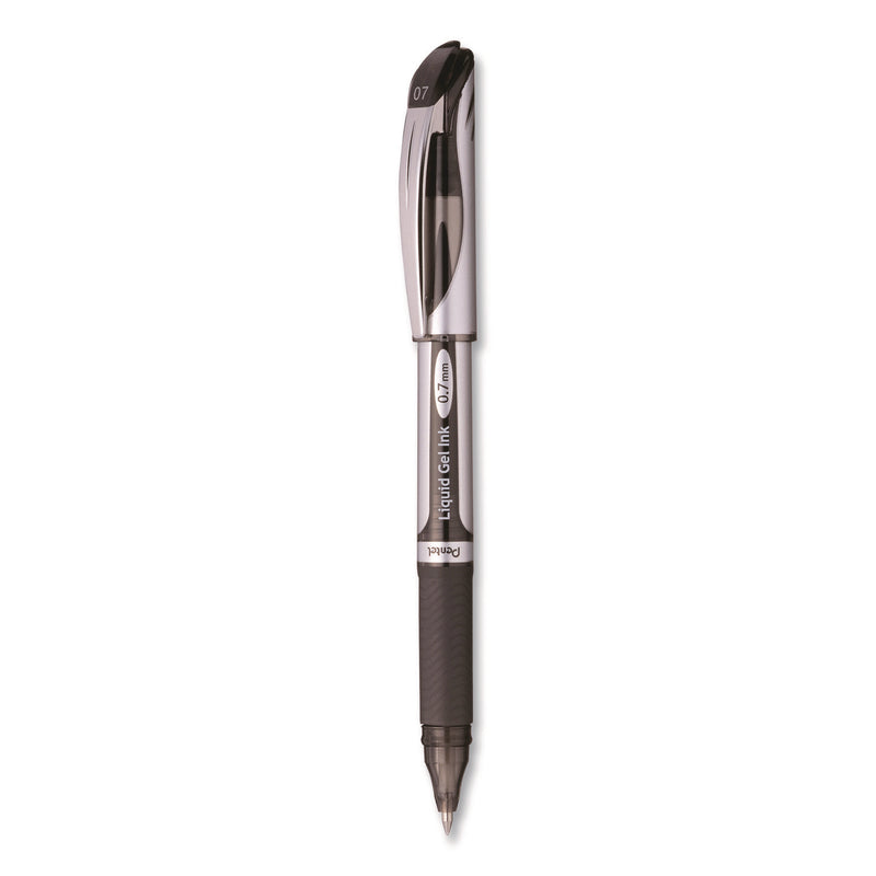 Pentel® EnerGel Deluxe Gel Pen, Stick, Medium 0.7 mm, Black Ink, Silver/Black Barrel, Dozen (PENBL57ADZ) 1 Dozen