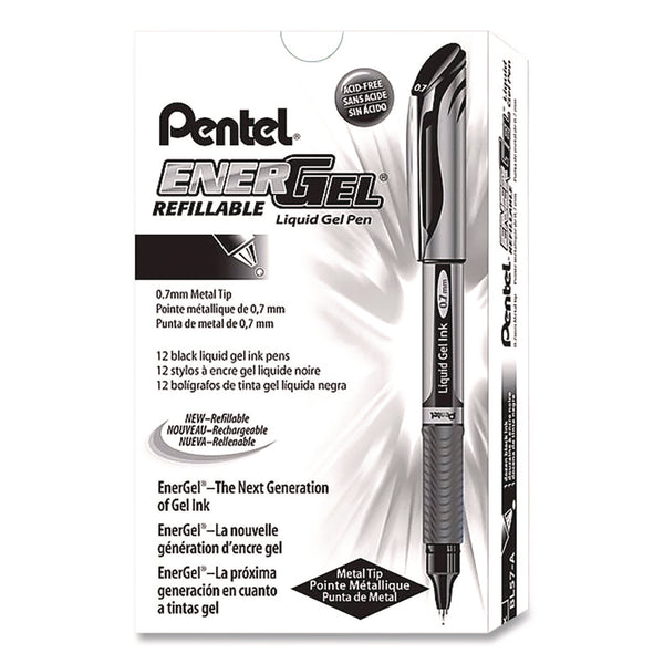 Pentel® EnerGel Deluxe Gel Pen, Stick, Medium 0.7 mm, Black Ink, Silver/Black Barrel, Dozen (PENBL57ADZ) 1 Dozen