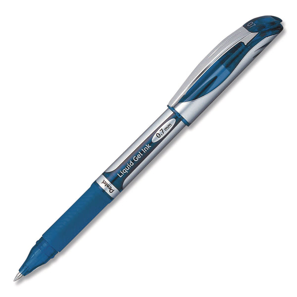 Pentel® EnerGel Deluxe Gel Pen, Stick, Medium 0.7 mm, Blue Ink, Silver/Blue Barrel, Dozen (PENBL57CDZ) 1 Dozen