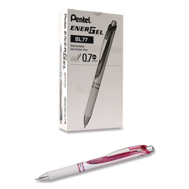 Pentel® EnerGel RTX Deluxe Gel Pen, Retractable, Medium 0.7 mm, Black Ink, Pearl/Translucent Pink Barrel, Dozen (PENBL77PWPADZ) 1 Dozen