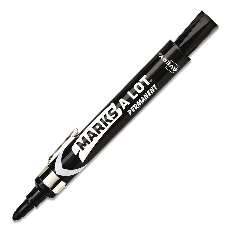 MARKS A LOT Large Desk-Style Permanent Marker with Metal Pocket Clip, Broad Bullet Tip, Black (AVE24878EA) Each