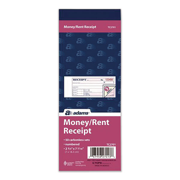 Adams Business Forms Multipart Money/Rent Receipt Book, Three-Part Carbonless, 6.69 x 2.75, 50 Receipts/Book, 3 Books/Pack (ABFD2701) Pack of 3