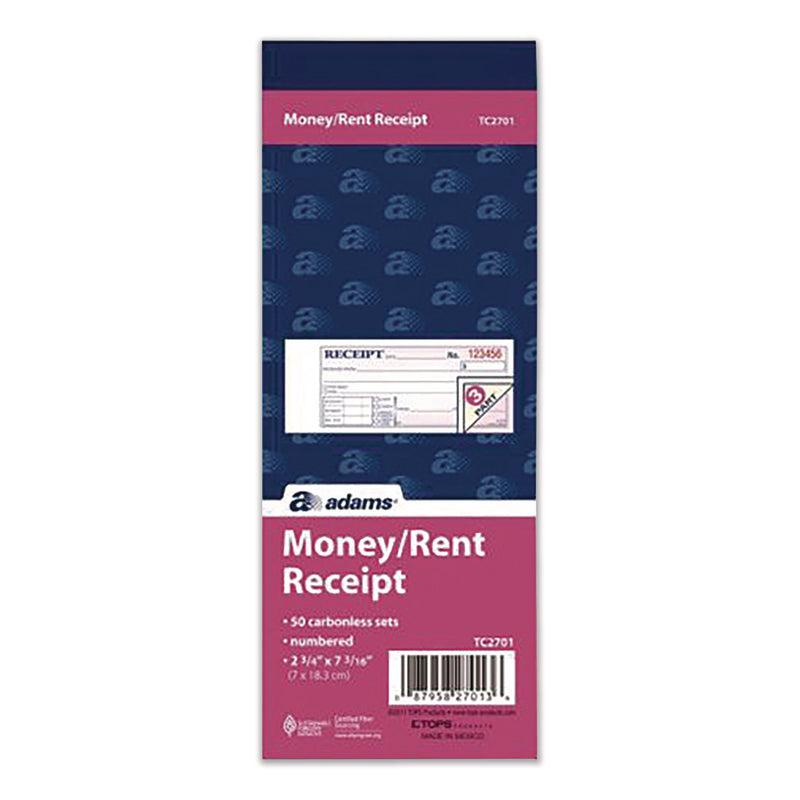 Adams Business Forms Multipart Money/Rent Receipt Book, Three-Part Carbonless, 6.69 x 2.75, 50 Receipts/Book, 3 Books/Pack (ABFD2701) Pack of 3