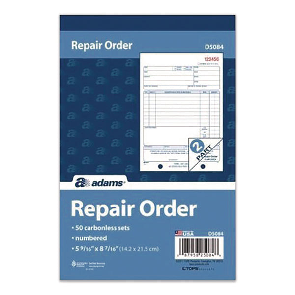 Adams Business Forms Multipart Repair Order Pad, Two-Part Carbonless, 5.56 x 7.94, 50 Forms Total (ABFD5084) Each