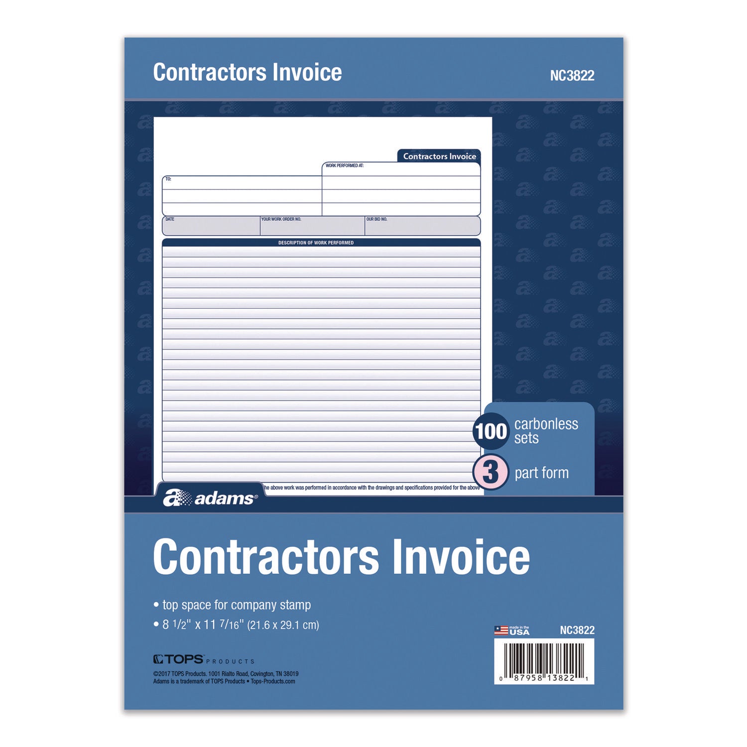 Adams Business Forms Multipart Contractor Invoice Forms, Three-Part Ca ...