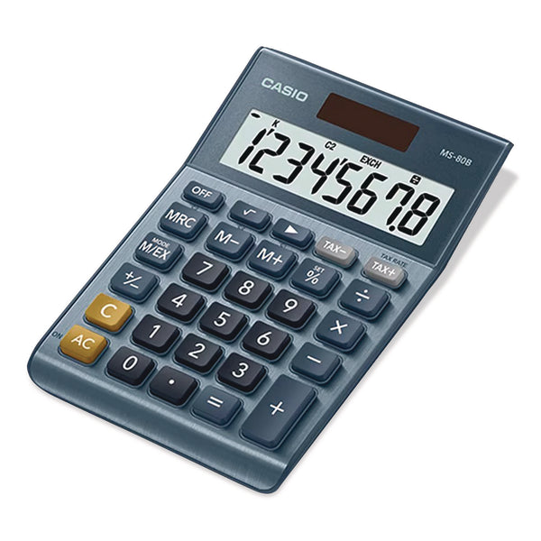 Casio® MS80B 8-Digit Battery and Solar Basic Calculator, LCD, Navy Blue (CSOMS80BBU) Each