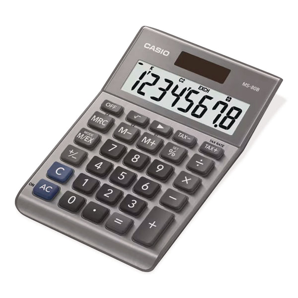 Casio® MS80B 8-Digit Battery and Solar Basic Calculator, LCD, Silver (CSOMS80BSR) Each
