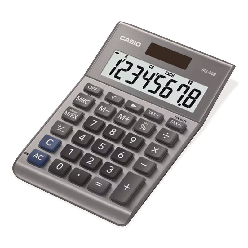 Casio® MS80B 8-Digit Battery and Solar Basic Calculator, LCD, Silver (CSOMS80BSR) Each