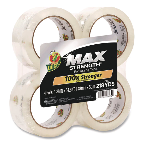 Duck® Max Packing Tape, 3" Core, 1.88" x 54.6 yds, Crystal Clear, 4 Rolls/Pack (DUC241511) Pack of 4