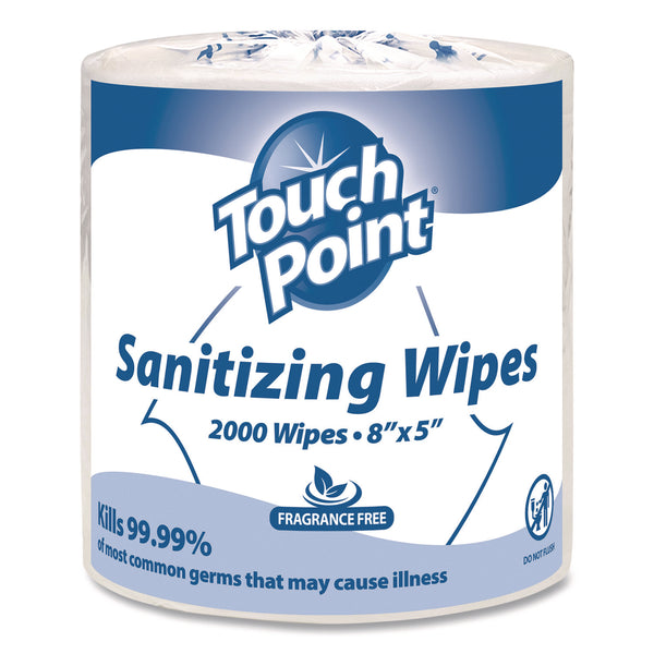 Touch Point® Hand Sanitizing Wipes Refill, 5 x 8, Fragrance Free, White, 2,000 Wipes/Roll, 2 Rolls/Carton (HOSWS2000FF) Case of 2