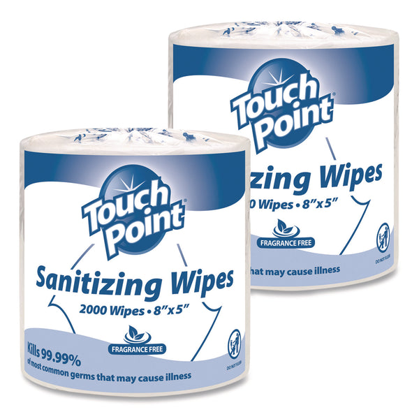 Touch Point® Hand Sanitizing Wipes Refill, 5 x 8, Fragrance Free, White, 2,000 Wipes/Roll, 2 Rolls/Carton (HOSWS2000FF) Case of 2