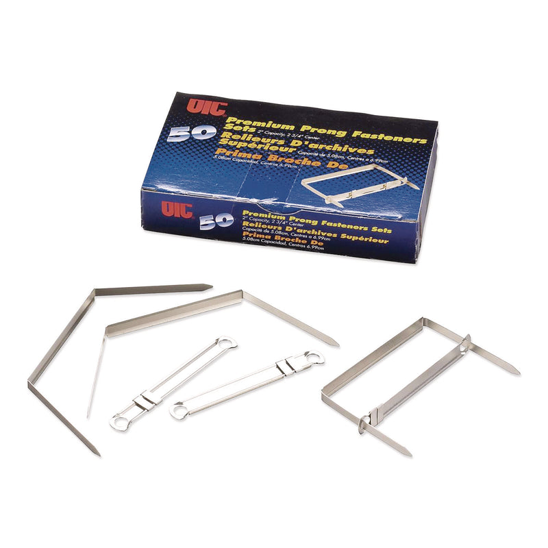Officemate Two-Prong File Fastener Sets, 2" Capacity, 2.75" Center to Center, Silver, 50/Box (OIC609114) Pack of 50