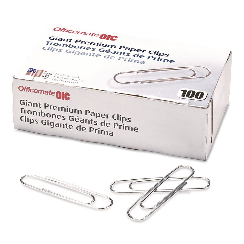 Officemate Premium Jumbo Paper Clips, Jumbo, Smooth, Silver, 100/Box, 10 Boxes/Pack (OIC816206) Box of 100
