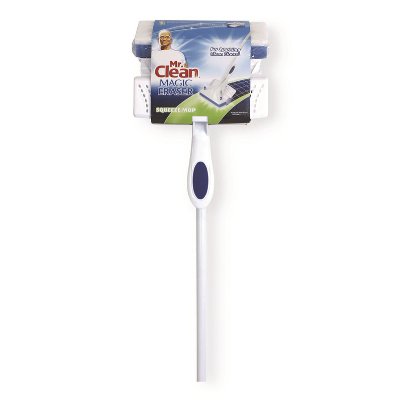 Mr. Clean Magic Eraser Squeeze Mop, Blue/White Magic Eraser Sponge Head, 54.7" White Handle (PGC757848) Each