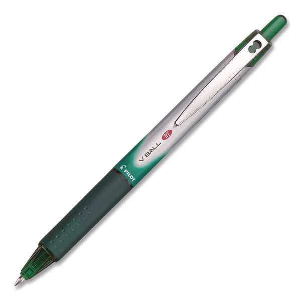 VBall RT Liquid Ink Rollerball Pen, Retractable, Fine 0.7 mm, Green Ink, Green/White Barrel (PIL26209EA) Each