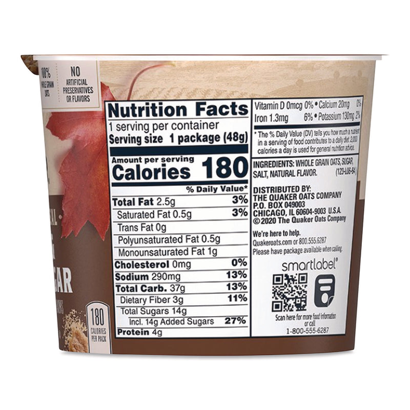 Instant Oatmeal, Maple Brown Sugar, 1.69 oz Packet, 24/Carton (QKR570958) Case of 24