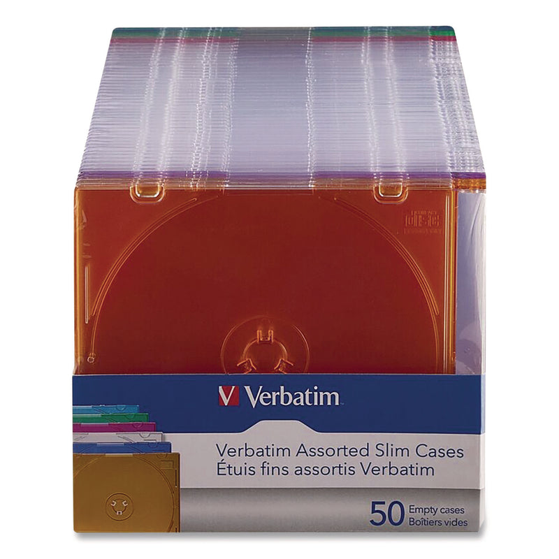 Verbatim® Slim Cases for CD, DVD and Blu-Ray, Assorted Colors, 50/Pack (VER71128) Pack of 50