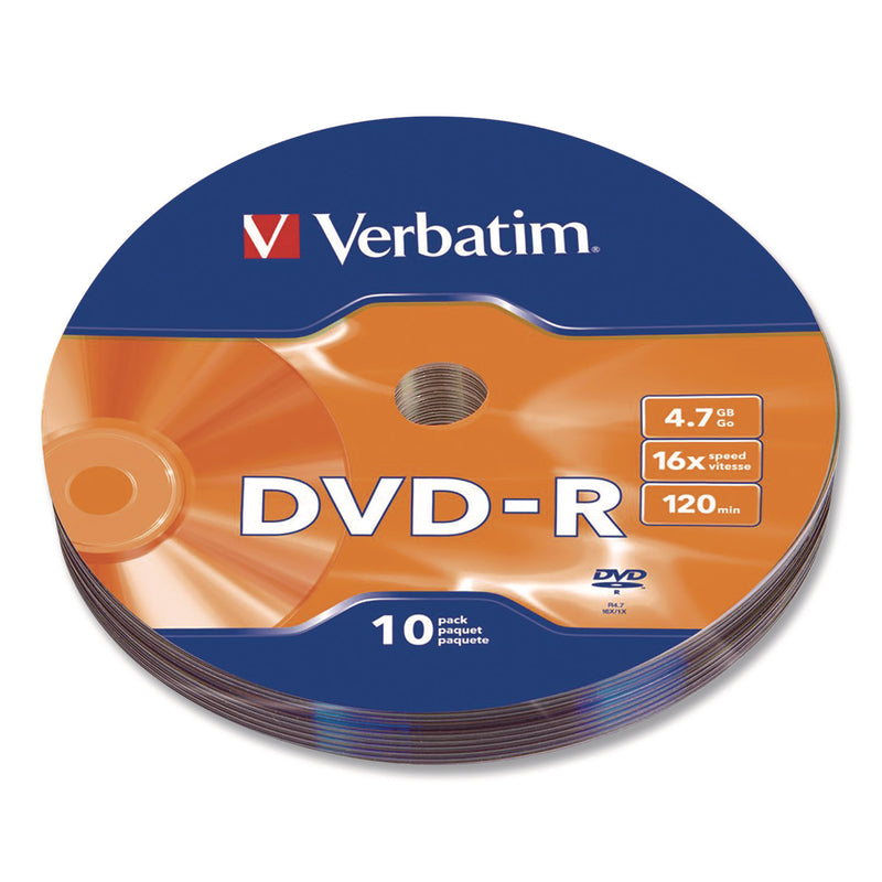 DVD-R Recordable Disc, 4.7 GB, 16x, Wrap, Silver, 10/Pack (VER97901) Pack of 10