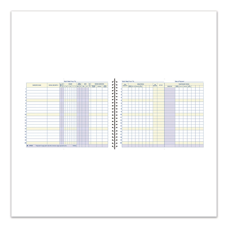 Adams Business Forms Weekly Payroll Record Book for 20 Employees, Two-Page Spread: 36 Columns, Royal Blue Cover, 8.5 x 11 Sheets, 56 Sheets/Book (ABFAFR50) Each