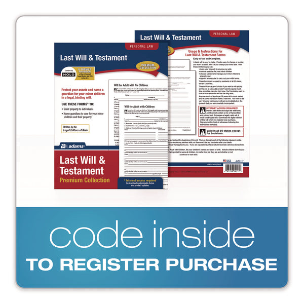 Adams Business Forms Last Will and Testament Digital Download with Instructions, Inkjet/Laser Printable, 8.5 x 11, Unlimited Number of Forms (ABFALFP117) Each