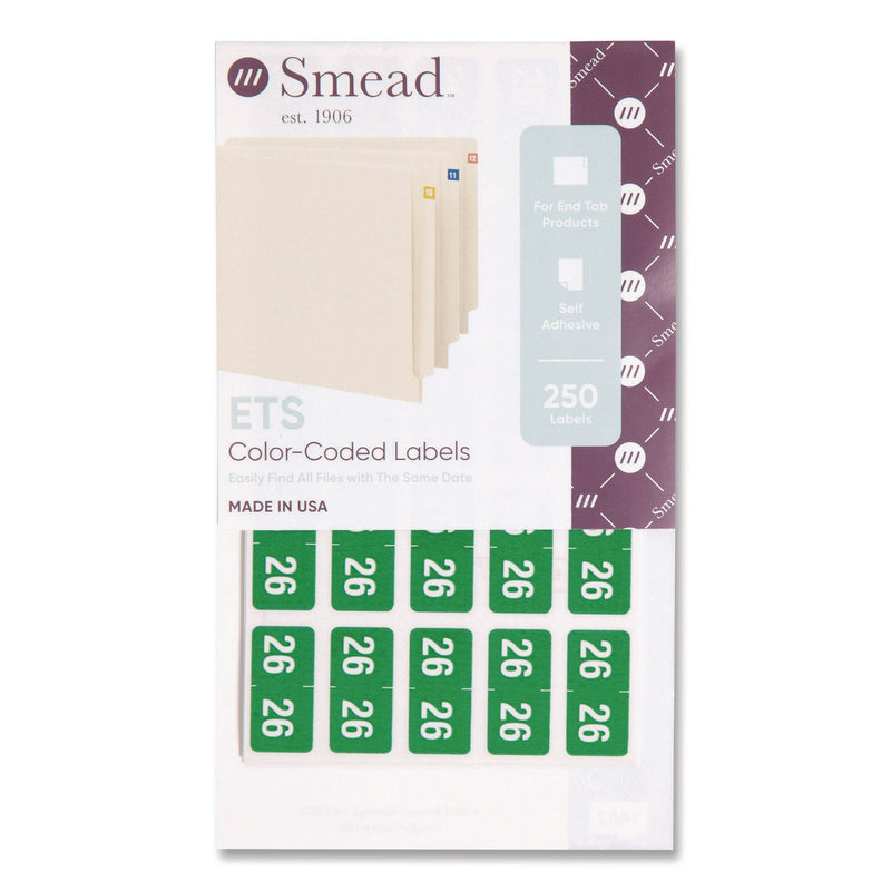 Yearly End Tab File Folder Labels, 0.5 x 1, Green, 25/Sheet, 10 Sheets/Pack (SMD67926) Pack of 250