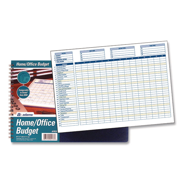 Adams Business Forms Home/Office Weekly/Monthly Budget Book, Two-Page Spread: 15 Columns, Royal Blue Cover, 7 x 10 Sheets, 32 Sheets/Book (ABFAFR31) Each