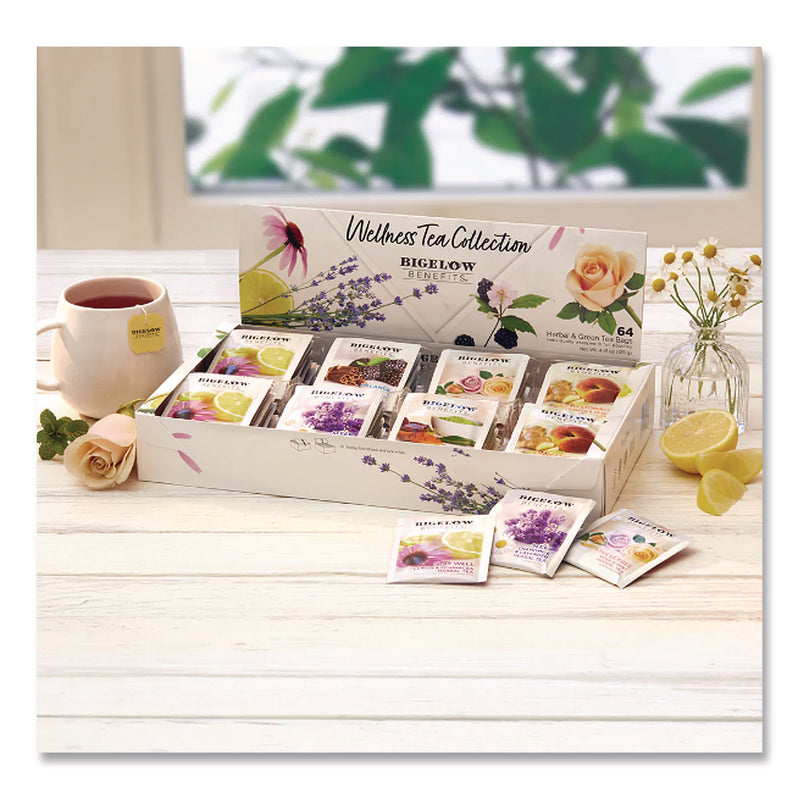 Bigelow® Benefits Wellness Tea Bags, Assorted Flavors, 64/Box (BTCRCB50568) Box of 64
