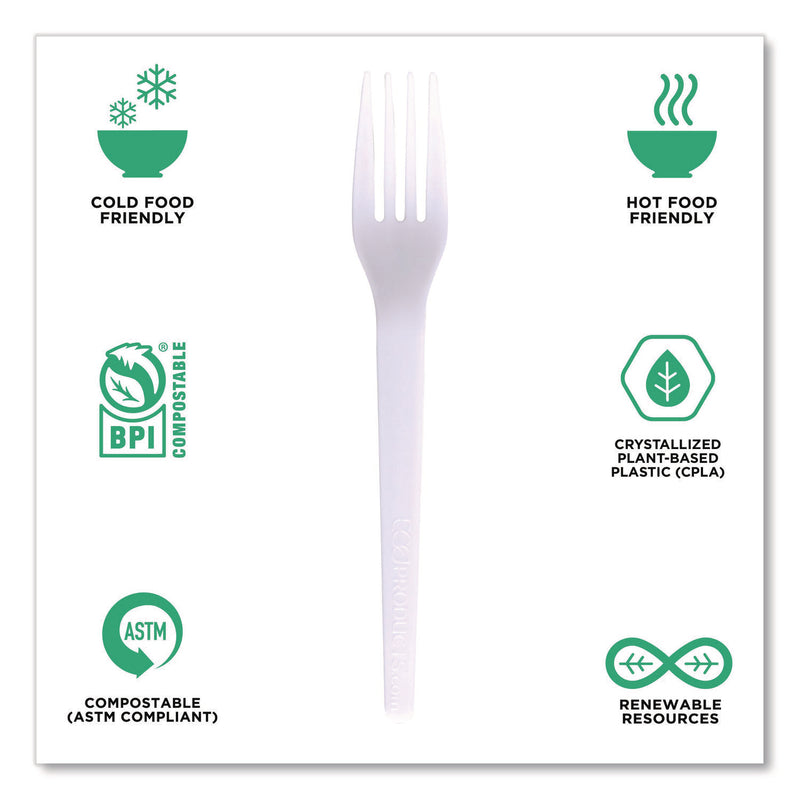 Plantware CPLA Cutlery, Individually Wrapped, Fork, White, 1,000/Carton (ECOEPS017W) Case of 1000