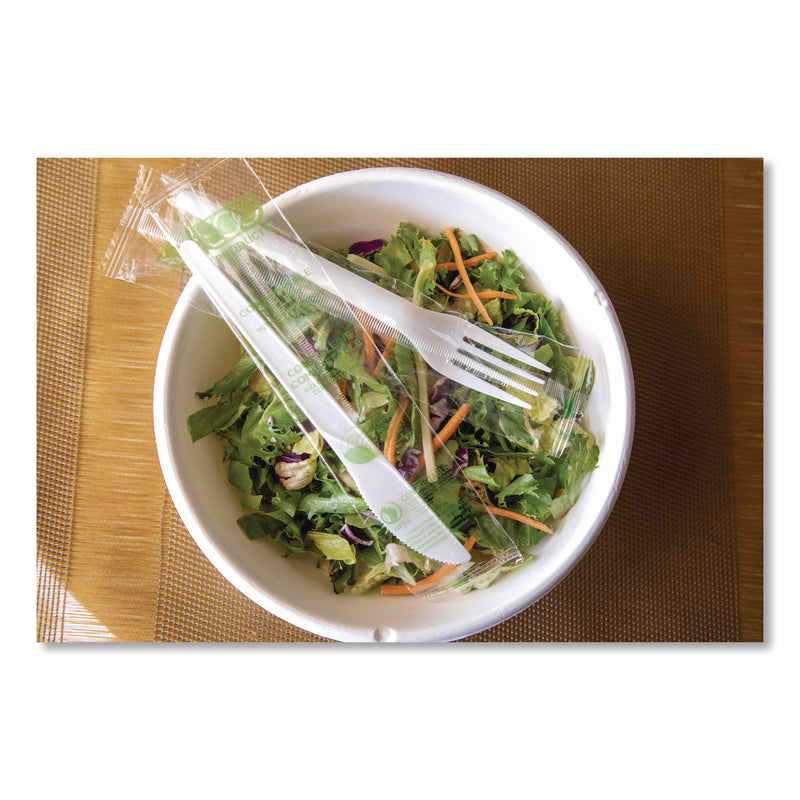 Plantware CPLA Cutlery, Individually Wrapped, Fork, White, 1,000/Carton (ECOEPS017W) Case of 1000