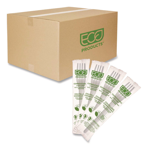 Eco-Products® Plantware CPLA Cutlery, Individually Wrapped, Fork, White, 1,000/Carton (ECOEPS017W) Case of 1000
