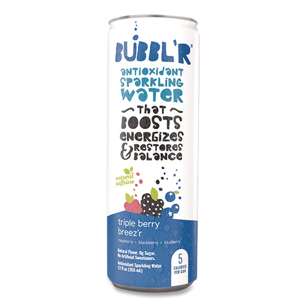 Bubbl'r Antioxidant Sparkling Water, Triple Berry Breez'r, 12 oz Can, 12 Cans/Carton (BBBWIC00028) Case of 12