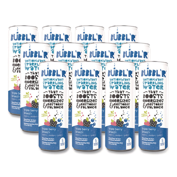 Bubbl'r Antioxidant Sparkling Water, Triple Berry Breez'r, 12 oz Can, 12 Cans/Carton (BBBWIC00028) Case of 12