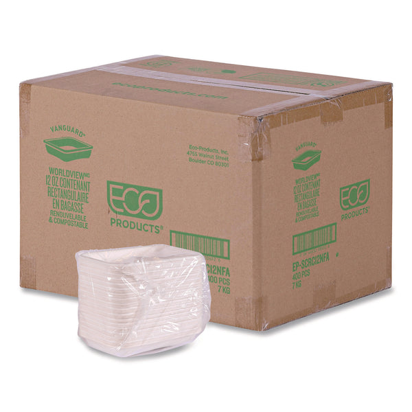 Eco-Products® WorldView Vanguard Rectangular Container, 12 oz, 7 x 4.75 x 1, Sugarcane Fiber, White, 400/Carton (ECOEPSCRC12NFA) Case of 400