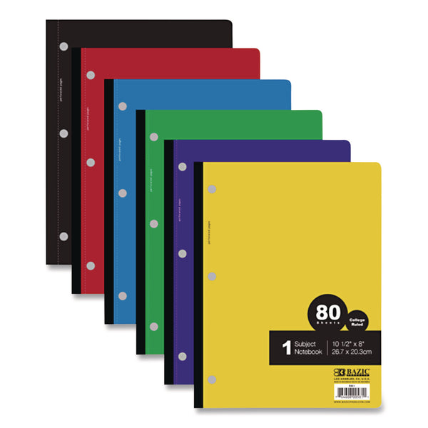 Wireless Notebooks, 1-Subject, Medium/College Rule, Randomly Assorted Cover Color, (80) 10.5 x 7.5 Sheets (BAZ581) Each