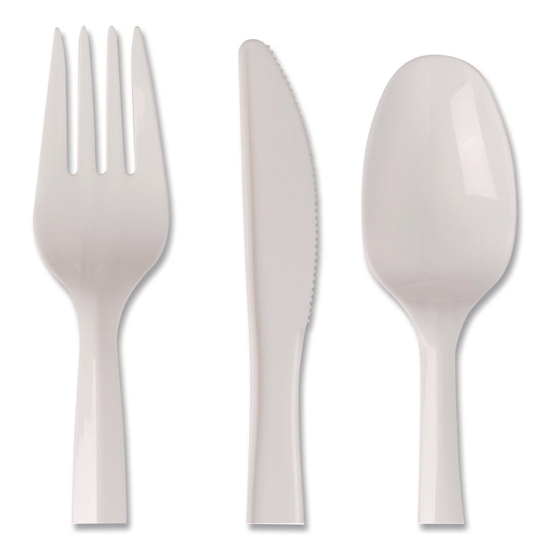 Dixie Mediumweight Polypropylene Cutlery, Fork/Knife/Teaspoon, Plastic, White, 250/Carton (DXECMP26C) Case of 250