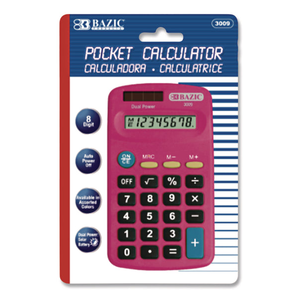 BAZIC® Products Dual Power Pocket Size Calculator, 8-Digit, LCD (BAZ3009) Each