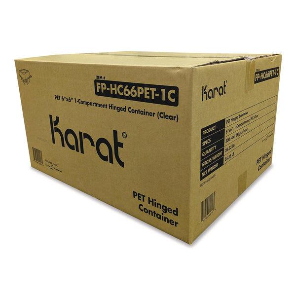 PET Plastic Hinged Container, 6 x 6 x 3.3, Clear, Plastic, 500/Carton (KRTFPHC66PET1C) Case of 500