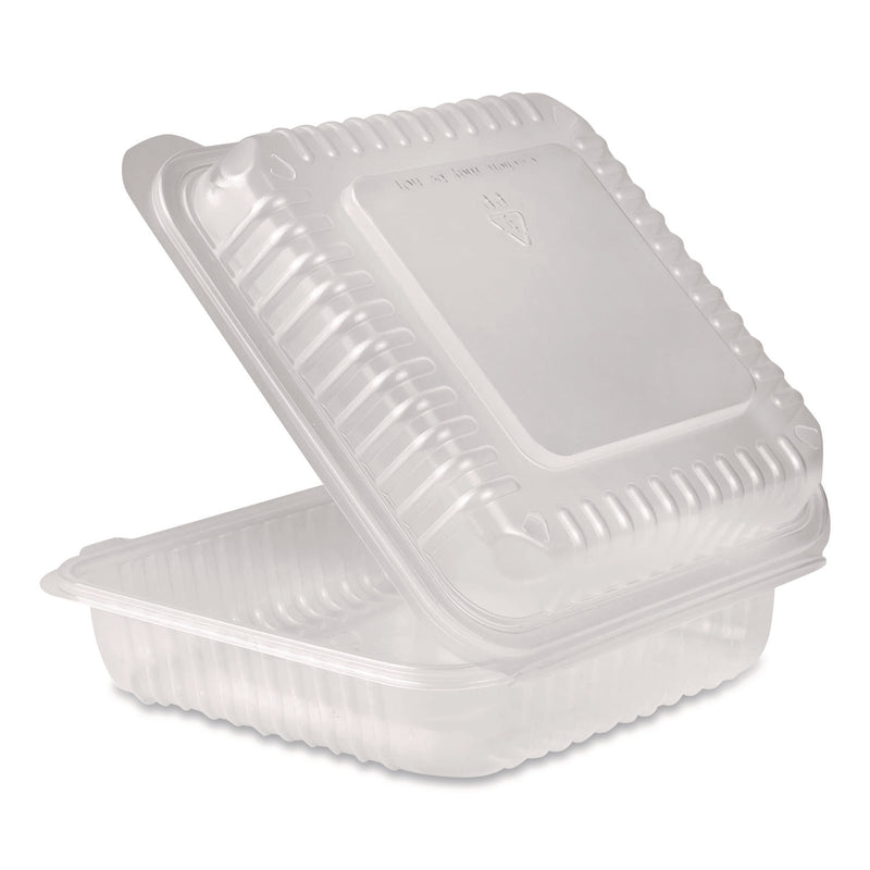 Polypropylene Plastic Hinged Container, 9.35 x 9.22 x 3.17, Clear, Plastic, 50/Pack, 4 Packs/Carton (KRTFPHC99PP1C) Case of 200