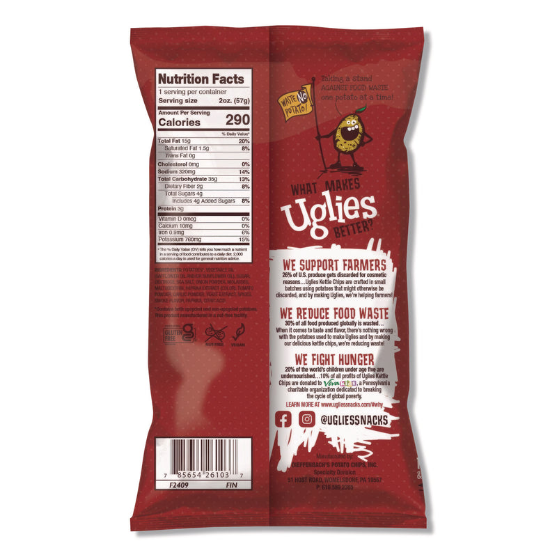 Uglies® Kettle Potato Chips, Bar-B-Que, 2 oz Bags, 24/Carton (UGLDFN26103) Case of 24