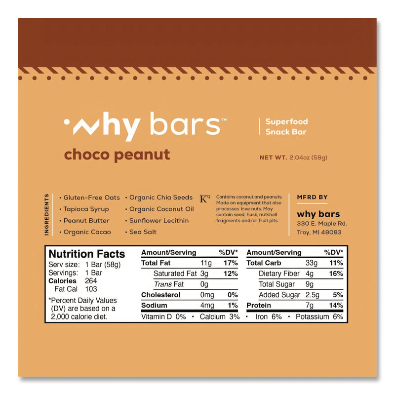 Superfood Snack Bar, Choco Peanut, 2.04 oz Bar, 12/Box (WHYWHY16204) Box of 12