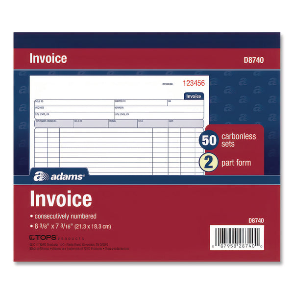Adams® Multipart General-Purpose Invoice Pad, Two-Part Carbonless, 8.38 x 6.69, 50 Forms Total (ABFD8740) Each