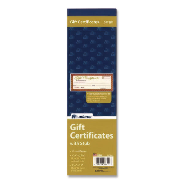 TOPS™ Gift Certificate with Stub Book, 7.81 x 3.25, Cream, 25 Certificates (ABFGFTBK1) Each