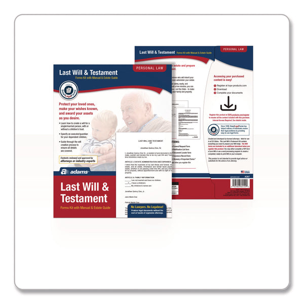 Adams Business Forms Last Will and Testament Digital Forms Kit with Manual and Estate Guide, Inkjet/Laser, 8.5 x 11, Unlimited Number of Forms (ABFK307) Each