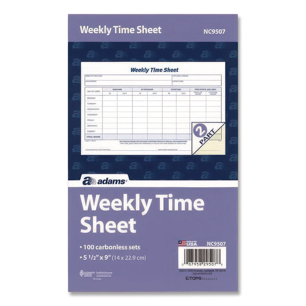 Adams Business Forms Weekly Time Sheets, Two-Part Carbonless, 8.5 x 5.5, 100 Forms Total (ABFNC9507) Pack of 100
