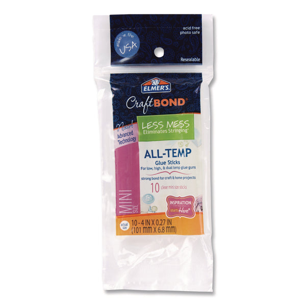Elmer's® Craftbond Less Mess All-Temp Glue Sticks, Mini, 0.27 x 4, Dries Clear, 10/Pack (EPIE6054) Pack of 10