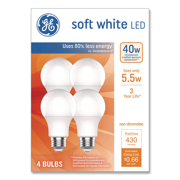 GE Classic LED SW Non-Dim A19 Light Bulb, 5.5 W, Soft White, 4/Pack (GEL93131062) Pack of 4