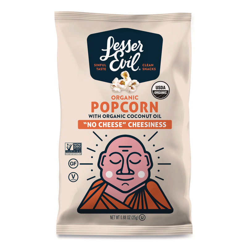LesserEvil® Snack Organic No Cheese Cheesiness Popcorn, Cheese, 0.88 oz Bag, 18/Carton (LSULSN00862) Case of 18