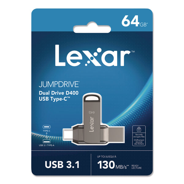 Lexar JumpDrive D400 USB 3.1 Flash Drive, 64 GB, Titanium (LXRLJDD40064GB) Each