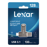 Lexar JumpDrive D400 USB 3.1 Flash Drive, 128 GB, Titanium (LXRLJDD400128GB) Each